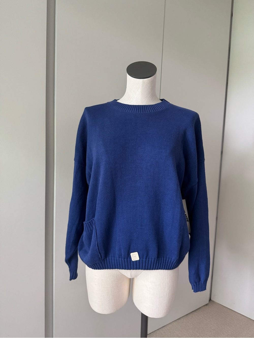 Vintage Deadstock w/tags Blue Cotton Boxy Crewneck Sweater w Pocket